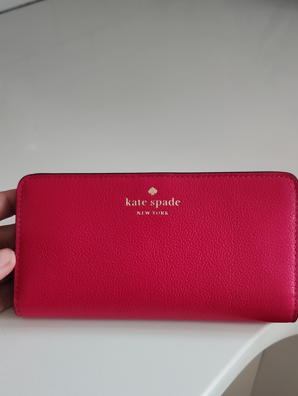 kate spade bright red pebbled leather zip-around wallet
